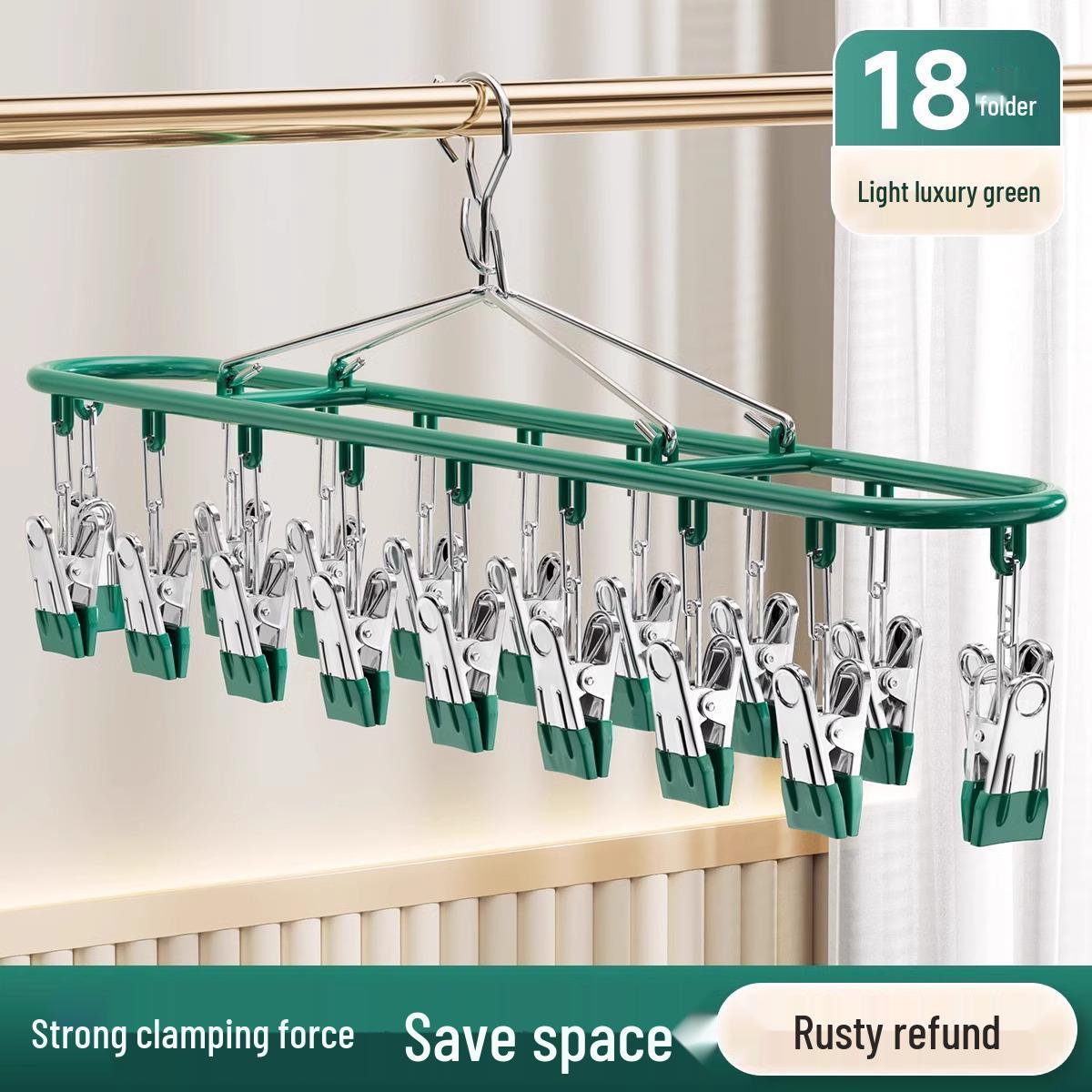 

Stainless Steel Clothes Drying Rack with Clips for Socks and Underwear