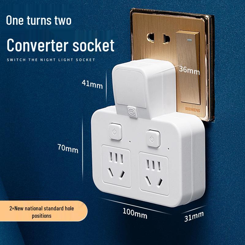 Multi-Outlet Power Strip with USB, Wireless Converter, Night Light, and Individual Switches for Home Office