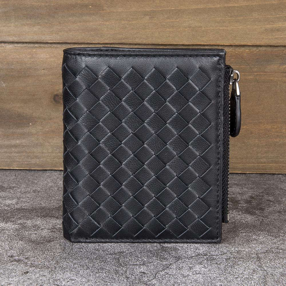 Женский кошелек из натуральной кожи ручной работы из овчины - Короткий с большим отделением для монет и держателем для карт чёрный 2440₽