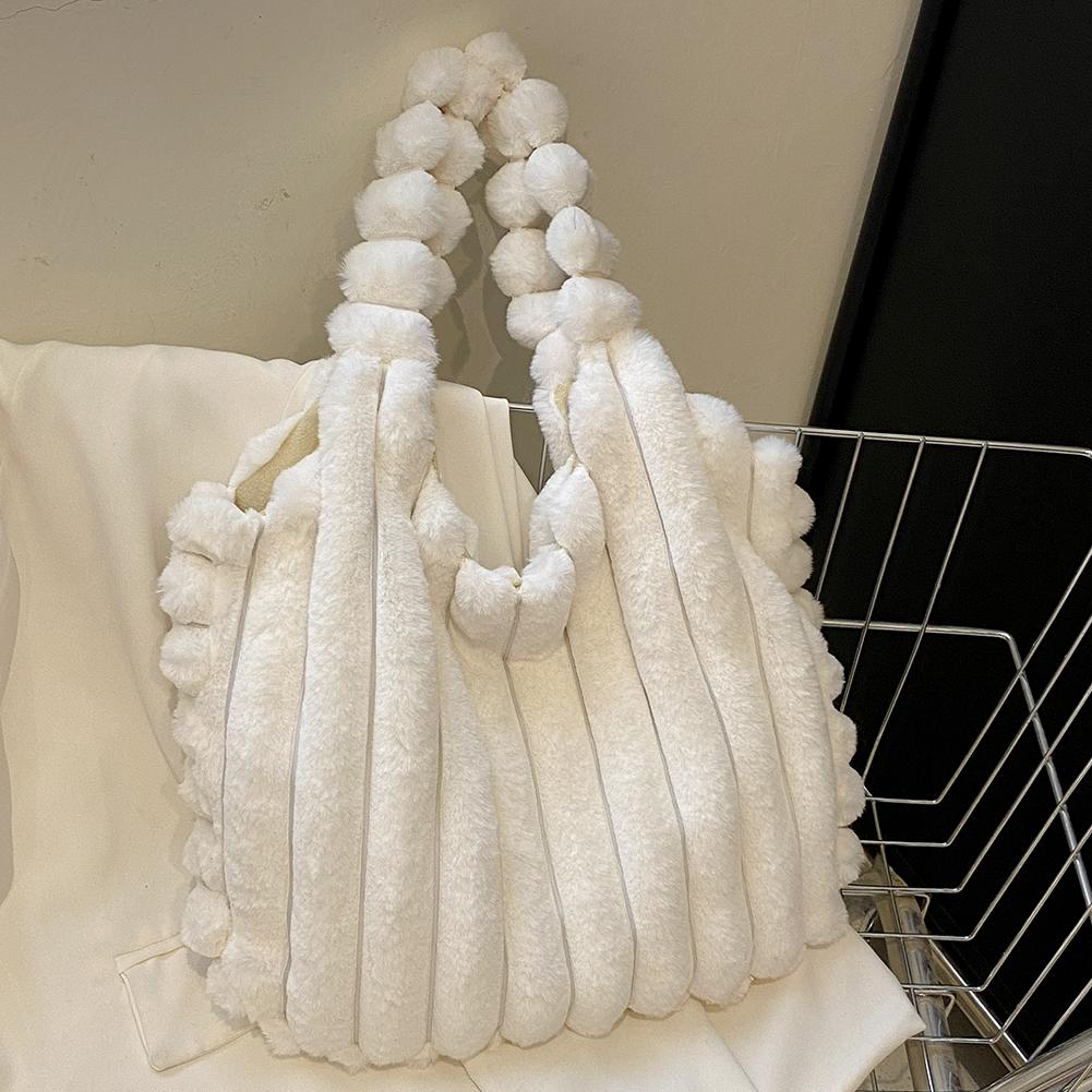 Women Plush Tote Handbag Large Capacity Soft Satchel Bag Versatile Fashion Casual Shopping Tote Bag