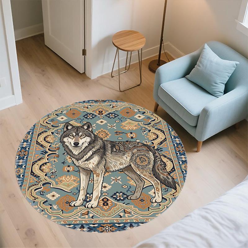 Vintage Pattern Animals,Round Area Rug,Carpet Rug for Living Room Bedroom Sofa Playroom Decor,Non-slip Floor Mat