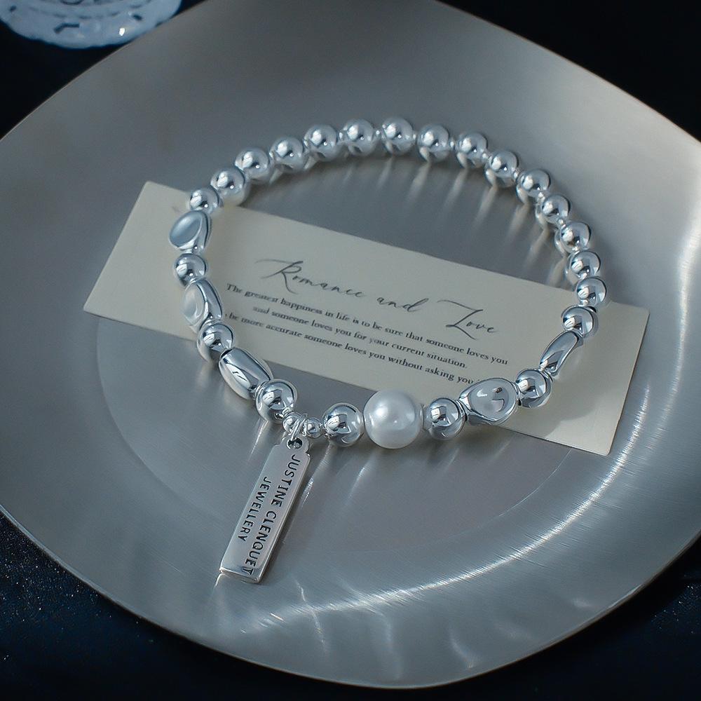 Xiaohongshu Bestseller: Versatile Silver Irregular Beaded Faux Pearl High-End Stretch Bracelet