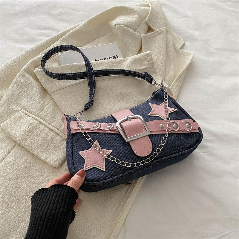 Trendy Sexy Babes Stars New Casual Denim Chain Portable Shoulder Underarm Bag