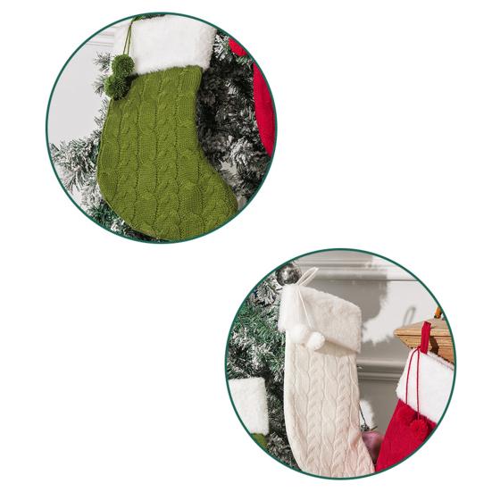 Weihnachtsstrümpfe 17 Zoll Groß Gestrickt Kamin Hängender Strumpf mit Kunstfell Weißer Umschlag für Weihnachtsfeiertags-Partydekoration