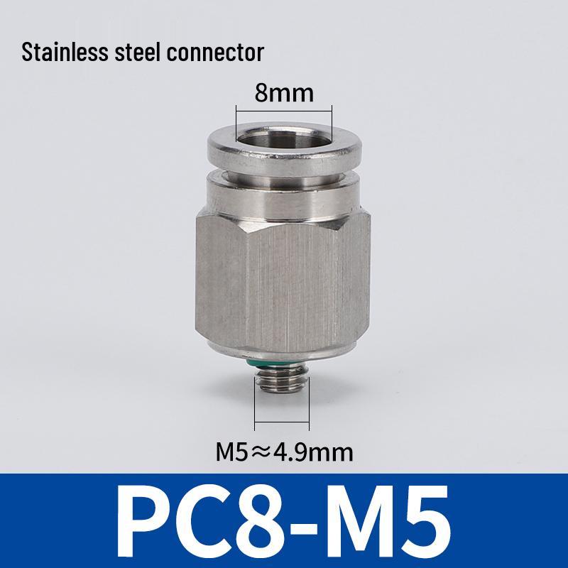 304 Stainless Steel Threaded Pneumatic Air Hose Quick Connect Fitting, PC/PL Options: 8-02, 4-M5, 6-01, 10-03.