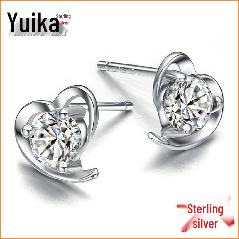 S925 Sterling Silver Heart-shaped Stud Earrings, Korean Retro Style