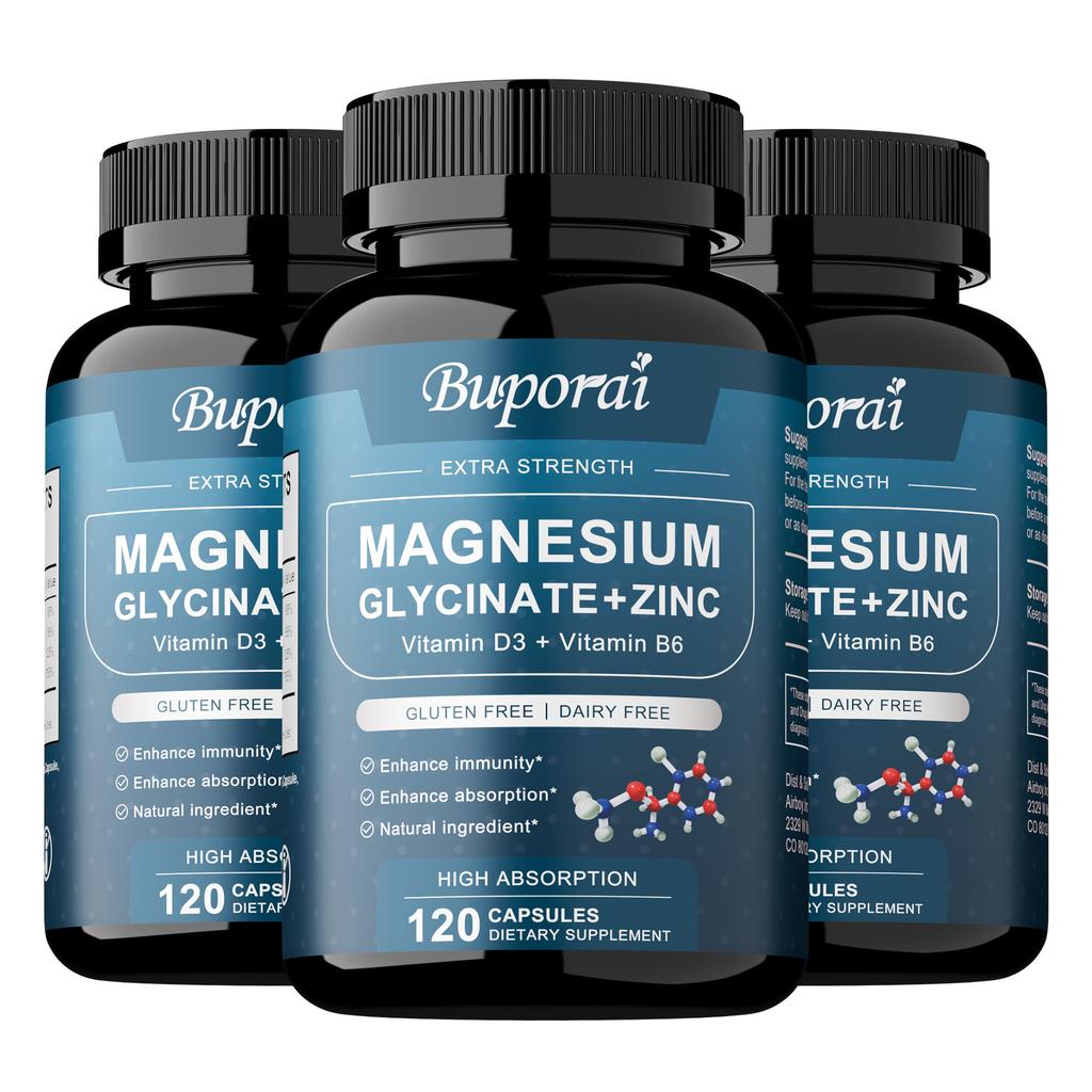 Buporai Magnesium Glycinate Capsules with Vitamin D3 and Vitamin B6 – Bone Support Blend