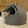 Cozy Enclosed Cat House Round Fluffy Warm Soft Plush Cozy Indoor Nest With Non-Slip Bottom for Indoor Cat Or Small Dog