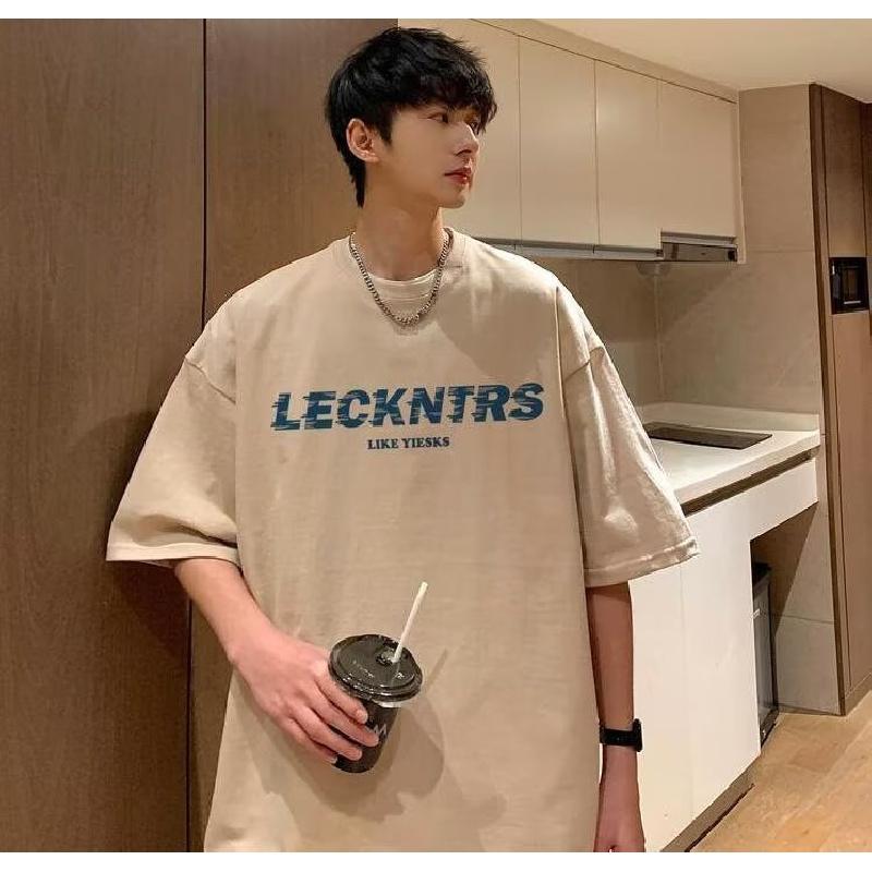 Men Short Sleeve T-Shirts Letter Graphic Print Half Sleeve Tshirts Men Clothing Casual Tee Man Korean Casual Round Neck Retro Tops For