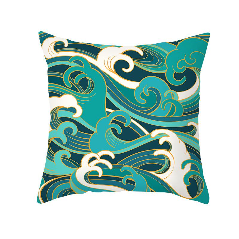 Simple Nordic Style Pillowcase Blue Wave Dolphin Office Sofa Printed Cushion Pillowcase Home