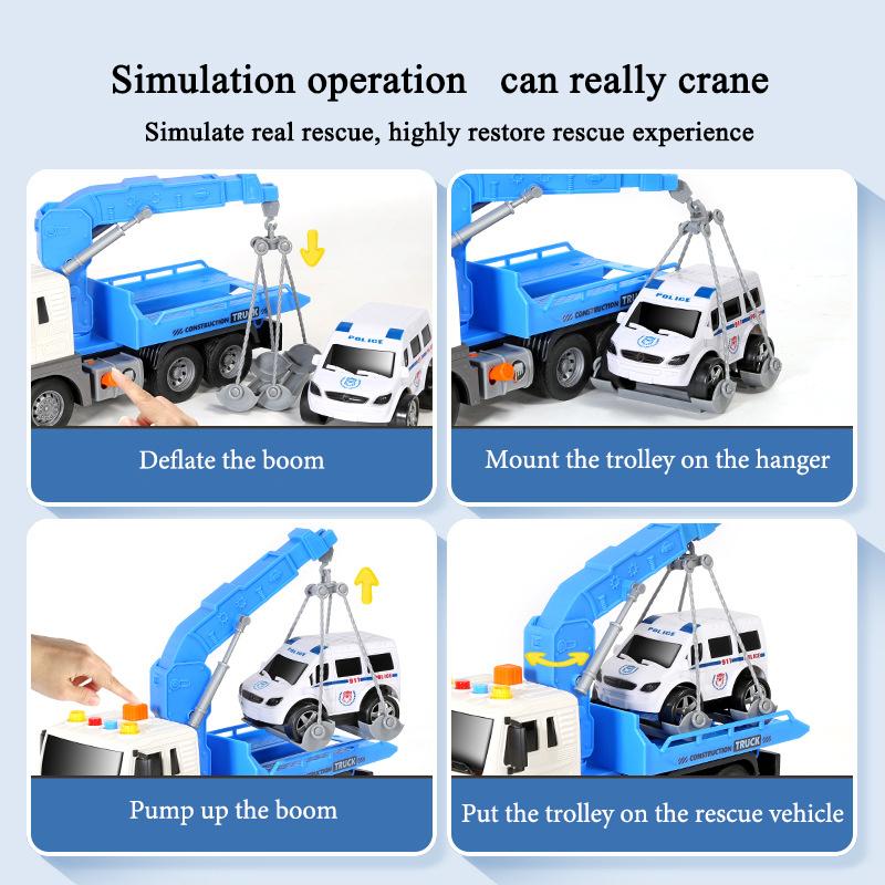 Children's Trailer Toy Transport Flatbed Truck Large Crane Crane Road Rescue Car Boy Car Toy Birthday Gift