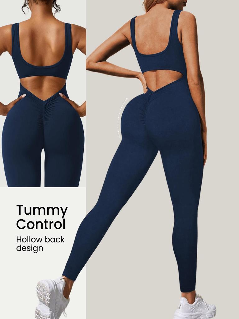 Women's European & American High-Elastic Yoga Bodysuit with Sexy Back Design and Tight-Fitting Long Pants
