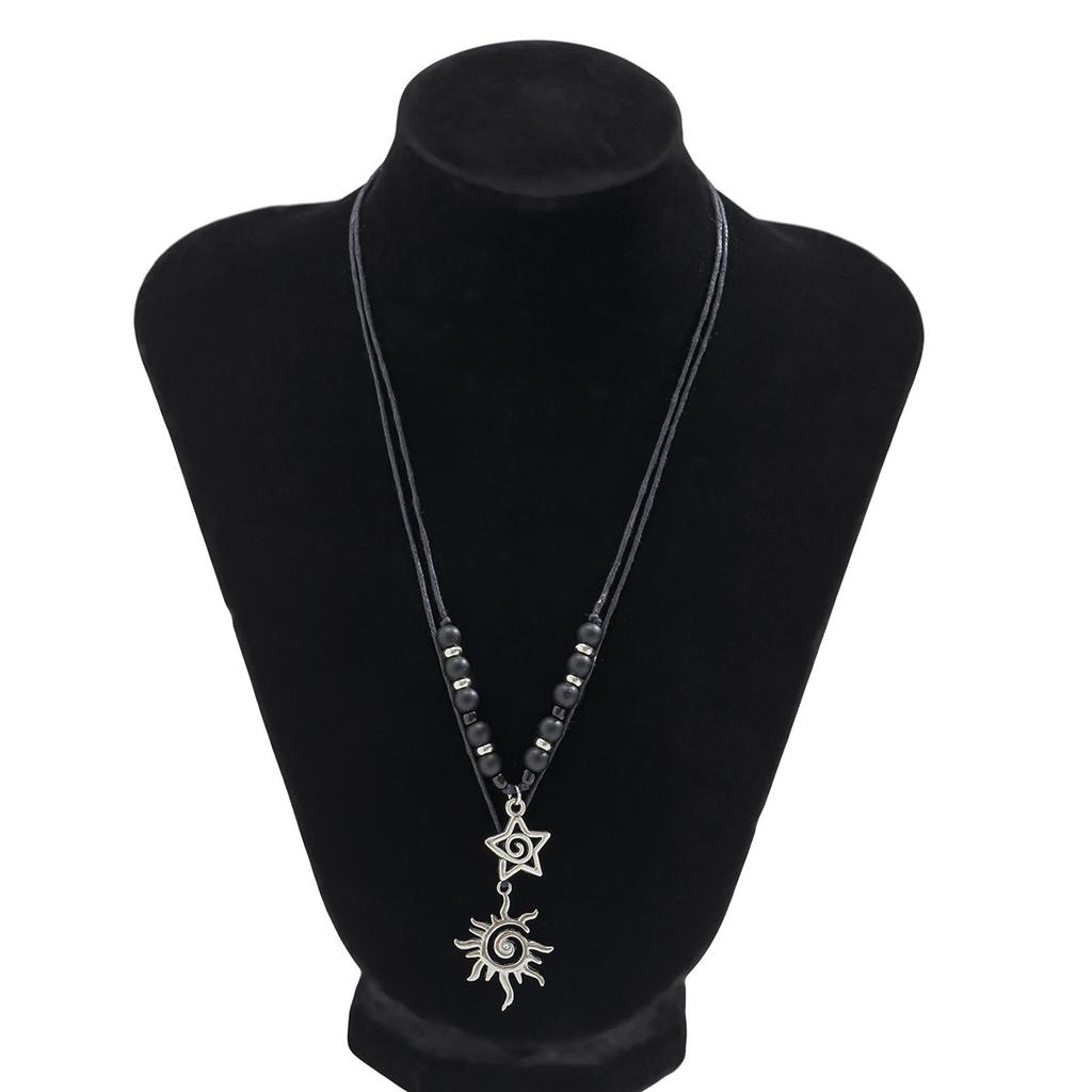 Vintage Sun Star Pendant Necklace Necklace Simple Frosted Stone Beaded Neck Chain