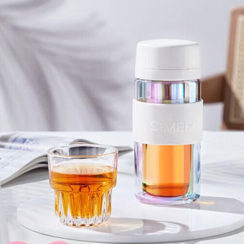 Shimeile 300ml Antibacterial Double-Layer Glass Tea Infuser Mug