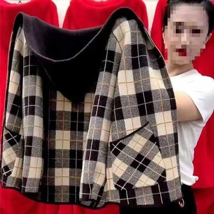 

Plaid Double-Sided Woolen Zipper Jacket - Plus Size, Fashionable for Mothers, Autumn/Winter Collection 3XL