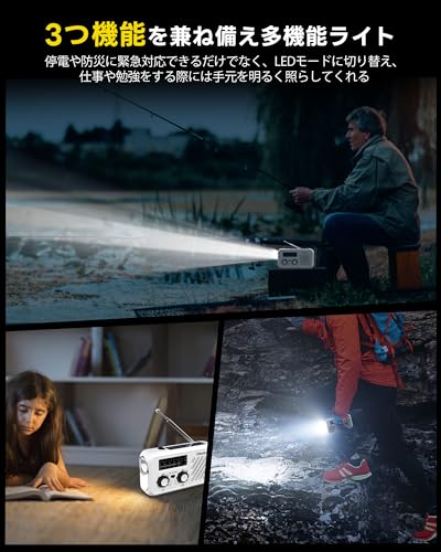 [Recommended by the Disaster Prevention and Safety Association] Greeshow Multi-Function Portable Emergency Radio, SW/AM/FM Hand-Crank Radio (FM Freque