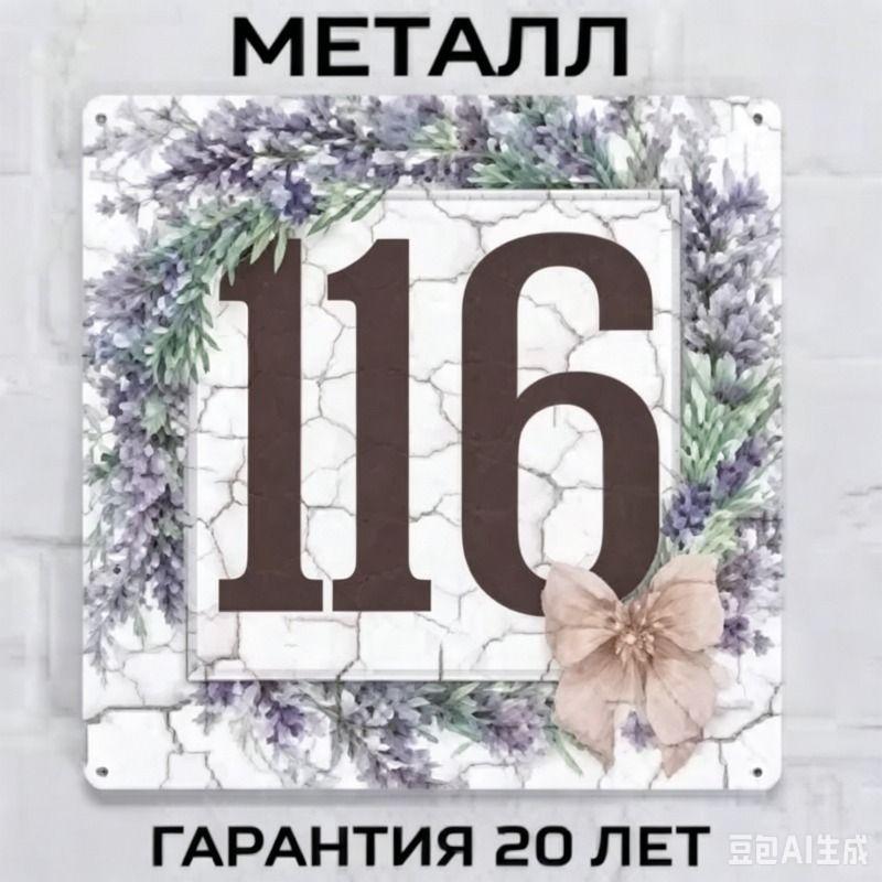 Metallhausnummernschild im Landhausstil Lavendel 20x20cm