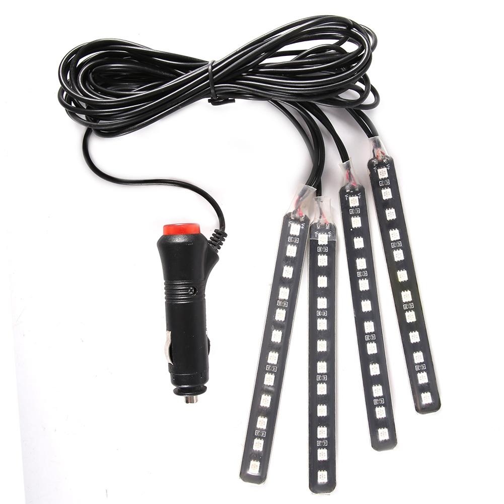 12V 4x 12SMD Car Interior RGB LED Strip Lights Foot Atmosphere Light Remote Control(Ice Blue)