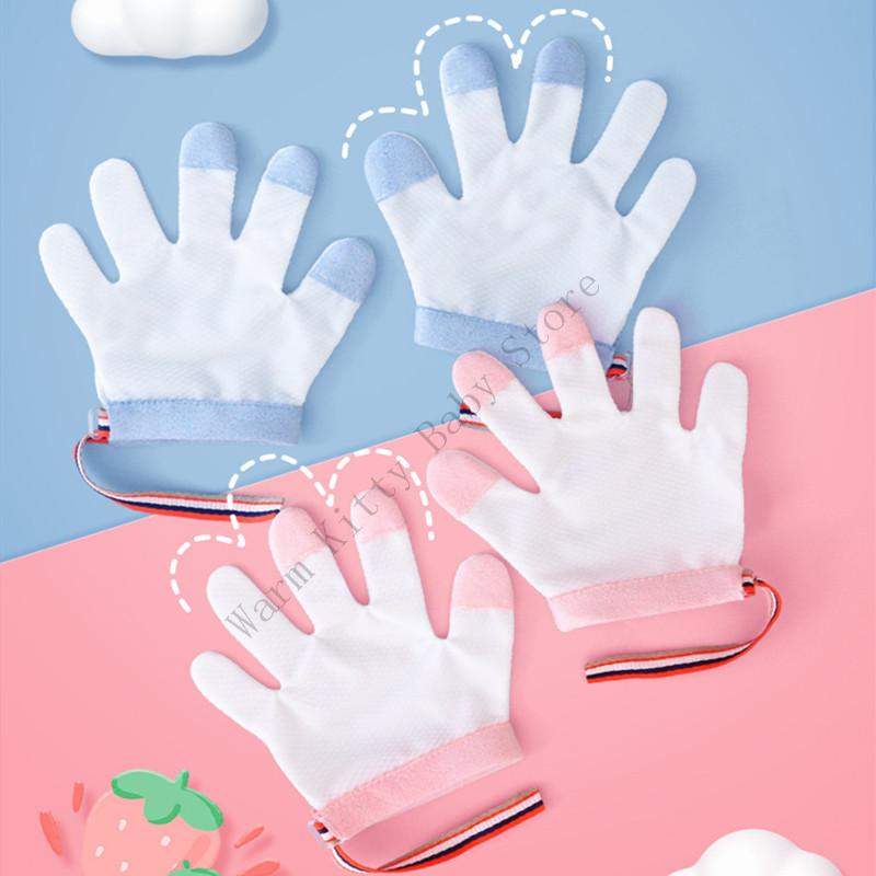 1 Pair Soft Breathable Cotton Baby Anti Biting Gloves Toddler Kids Nails Fingers Hands Thumb Sucking Stop Mittens