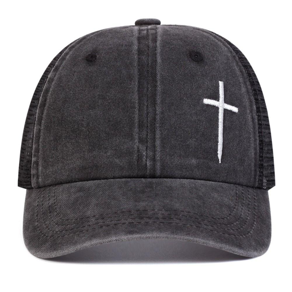 Breathable Cross Embroidery Hat with Mesh Peaked Cap Fashion Hip Hop Baseball Cap  Outdoor