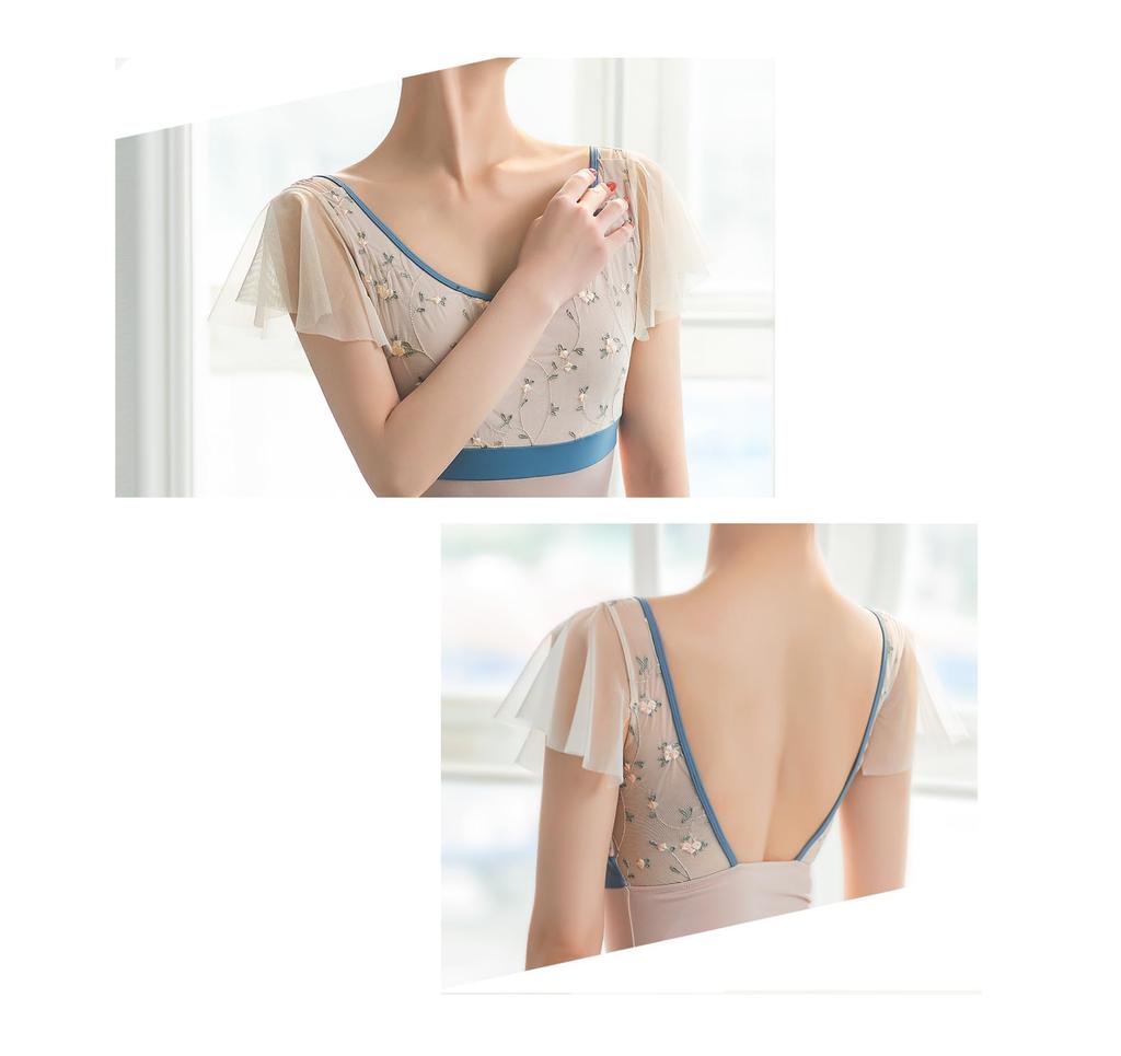 ProDance Pink Embroidered Ballet Leotard with Ruffled PLHA013M Sleeves, (M)