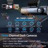 UHD 4K Dash Cam 3 Lens Driving Recorder Car DVR 1080P Rear Lens Camera Built-In WiFi GPS 24-Hour Parking Monitoring Black Box