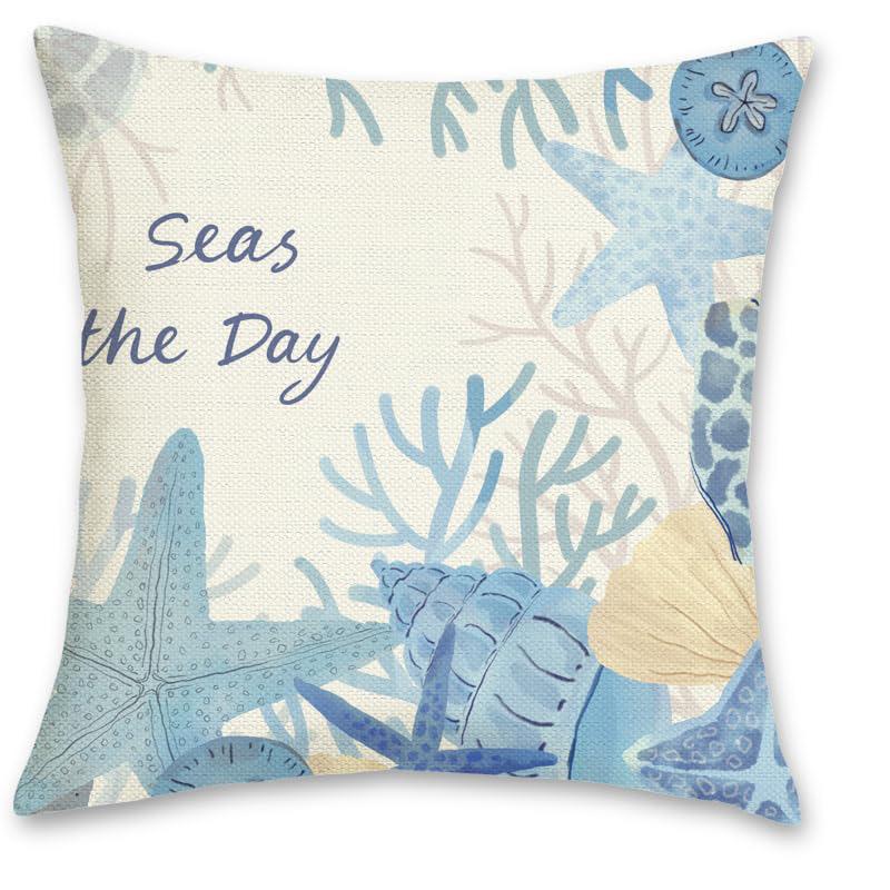 Home Decor Seashell & Sea Creature Themed Pillow Covers Pattern Cushion Cover Suitable For Sofa Bedroom Car Pillow Cover