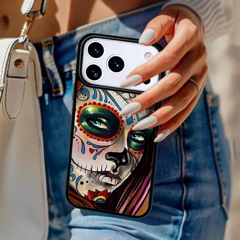 Catrina Beautiful Rose Girl Skull soft Phone Case For iPhone 17 Air 14 15 13 12 Max Cover For Apple 16 16e 11 Pro Max Plus Coque
