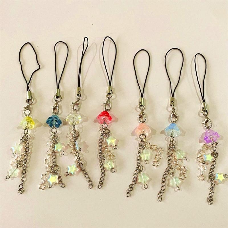 Phone Lanyard Wrist Strap Jellyfish Star Keychain Chain Phone Charm Antilost Y2K Cellphone Strap Hanging Cord for Women
