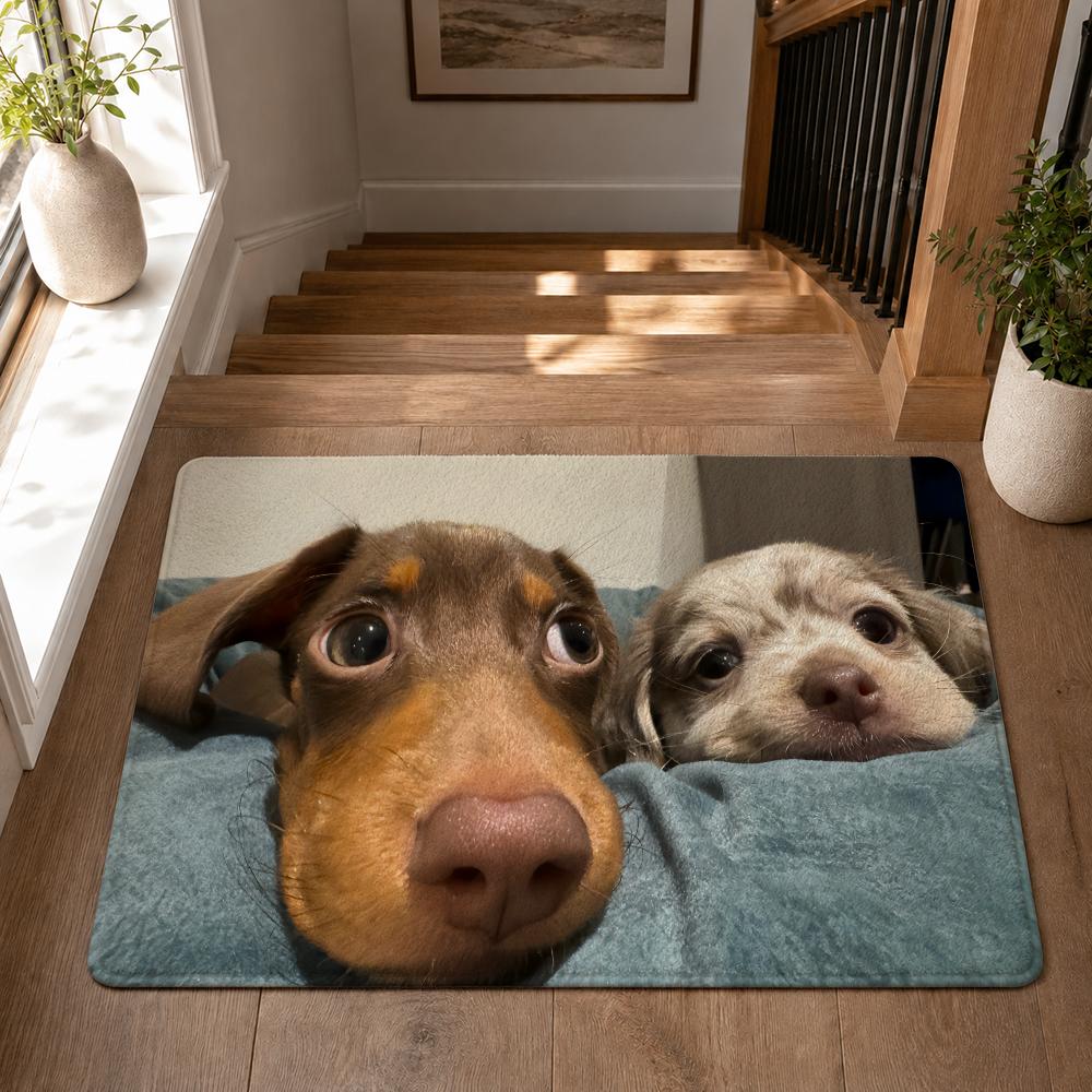 Kwaii Cute Dog Floor Mat Flannel Rug Non Slip Absorbent Soft Washable For Entryway Hallway Bathroom Kitchen Decor