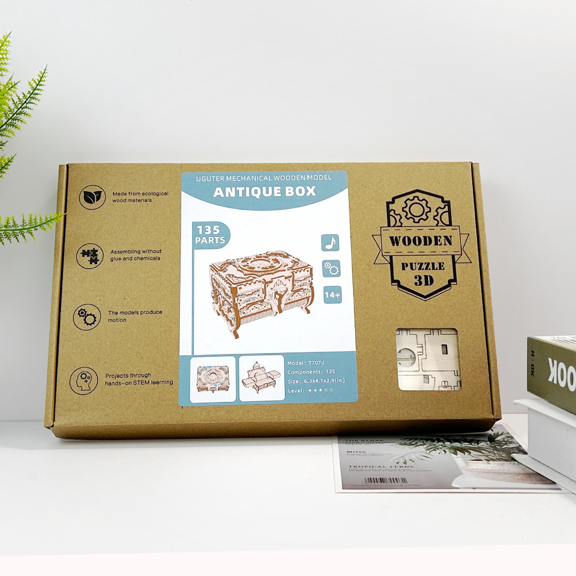 DIY 3D Wooden Mechanical Puzzle: Antique Jewelry Box Model