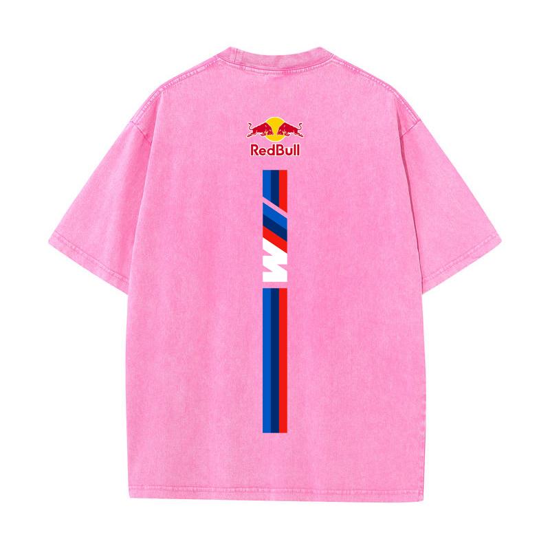 XHBM Estate Tuta da Corsa F1 Red Bull Manica Corta T-shirt Lavaggio Vintage Girocollo