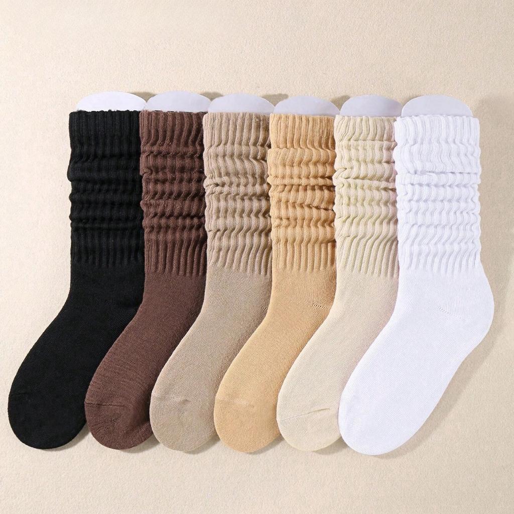 6 Pairs Women's Slouch Knit Socks Women Scrunch Socks Women Scrunchie Socks women crew socks Maillard color