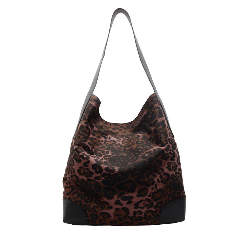Leopard Print Large Capacity Tote Bag Women's Vintage Canvas Shoulder Crossbody Bag