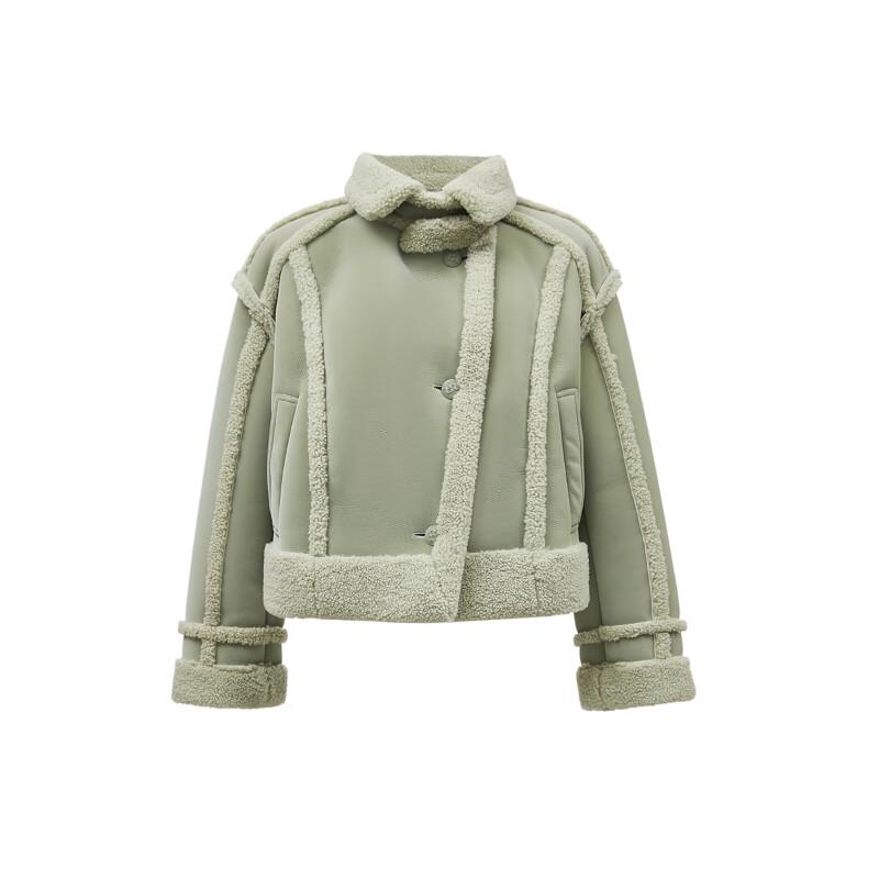 ONLY Women's Faux Lamb Wool & PU Drop Shoulder Padded Coat