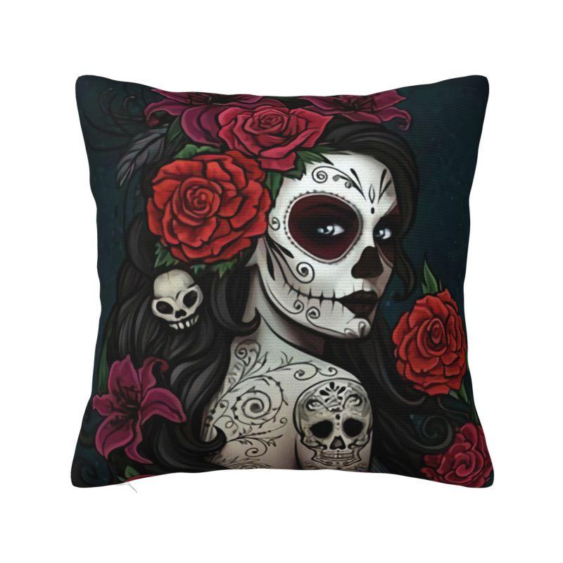 Day Of The Dead Floral Cushion Cover 40x40cm Halloween Sugar Skull Velvet Luxury Pillow Case Living Room Decoration