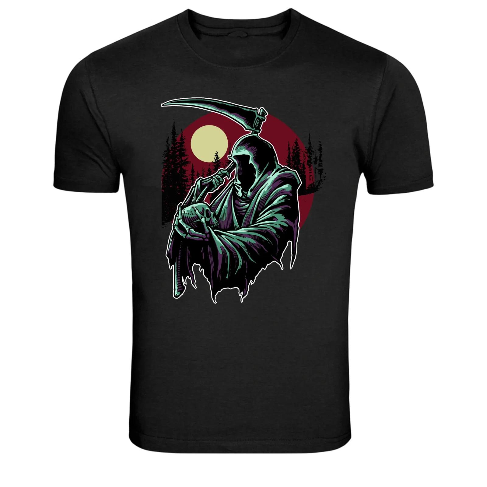 Grim Reaper With Scythe Night Forest Graphic T-Shirt L