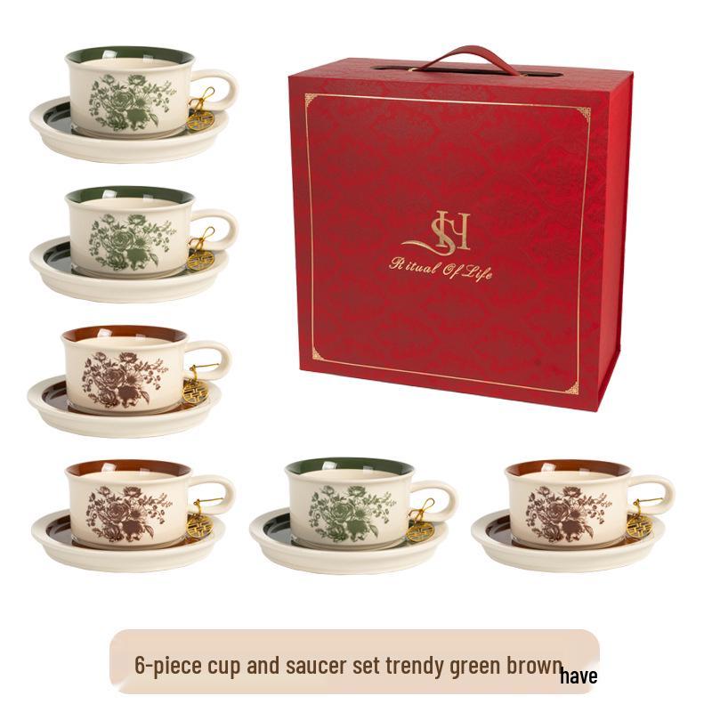 Elegant Retro Ceramic Coffee Cup and Saucer Set - Ideal Gift for Afternoon Tea