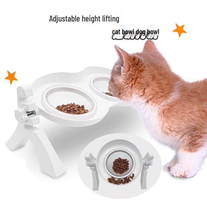 Adjustable Double Bowl Elevated Pet Feeder with Non-Slip Slow Feed Design for Cats and Dogs.