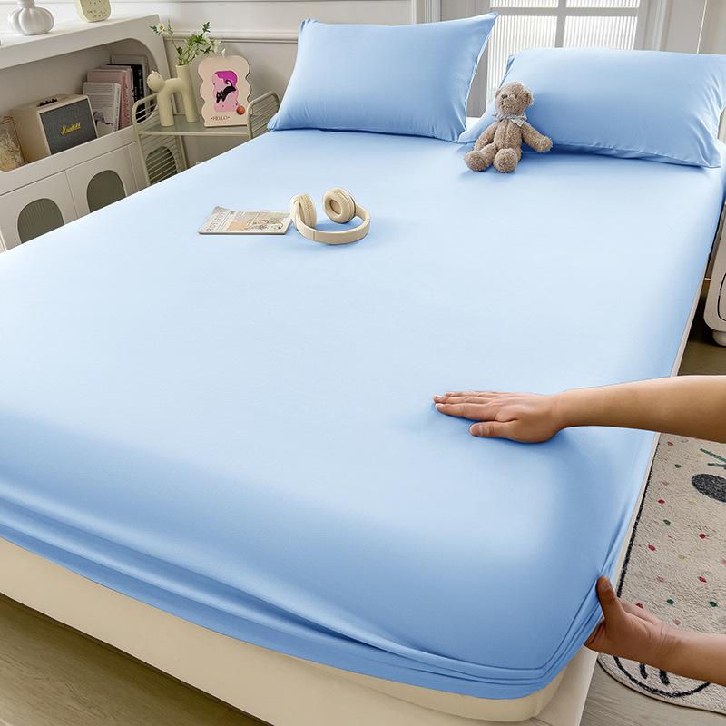 2025Solid Color Bed Sheet Single Piece Skin-Friendly Plain Bed Cover Bed Sheet Non-Slip Mattress Protector