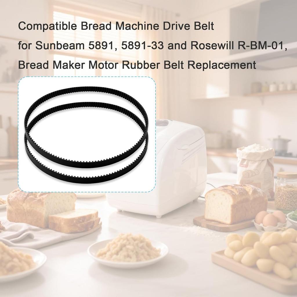 Compatible Bread Machine Drive Belt for Sunbeam 5891, 5891-33 and Rosewill R-BM-01, Bread Maker Motor Rubber Belt Replacement, 2PCS