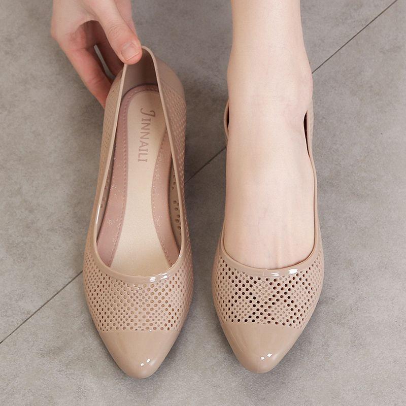 

Сандалии на высоком каблуке для женщин, летняя модная одежда для отдыха на открытом воздухе, средний каблук, неглубокий носок, толстый каблук, нескользящая водонепроницаемая обувь 38 абрикосовый