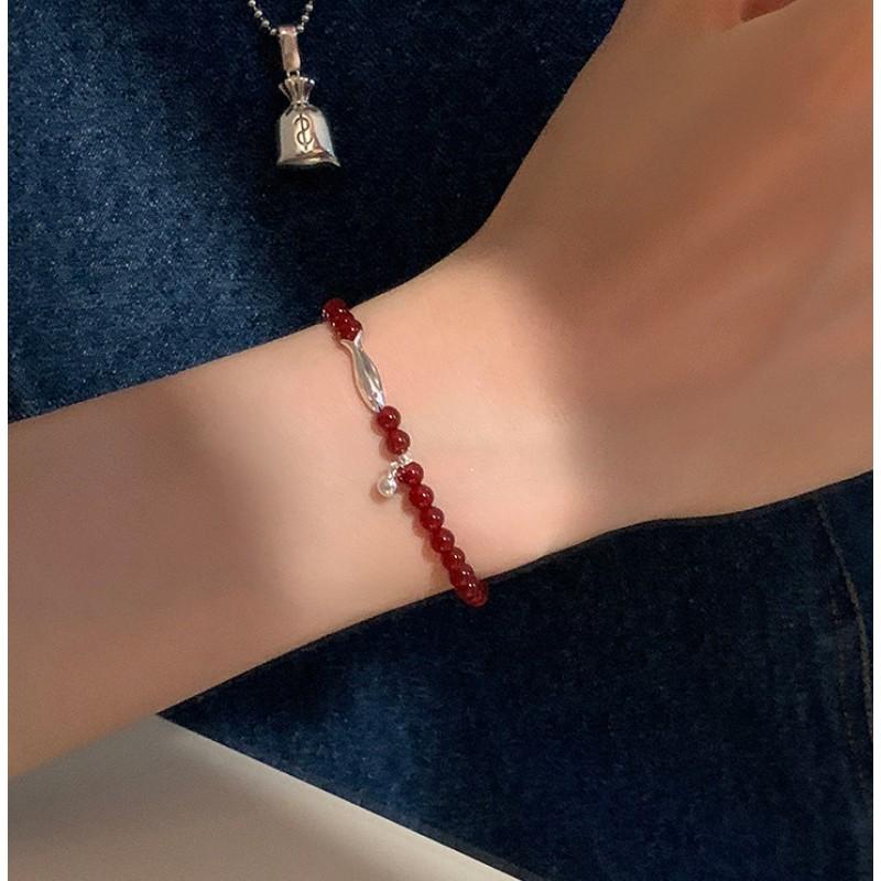 Korean INS Style Handmade Plated Copper Red Agate Fish Charm Bracelet Women Minimalist Layering Jewelry