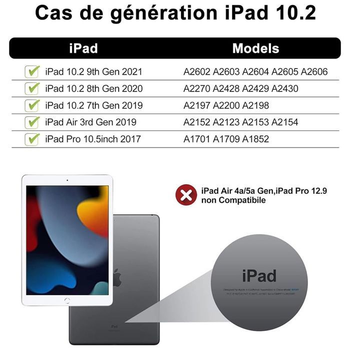 Coque Clavier pour iPad 10,2" (2019/2020/2021) Cuir PU Noir avec Clavier Rétroéclairé + Souris + Stylet