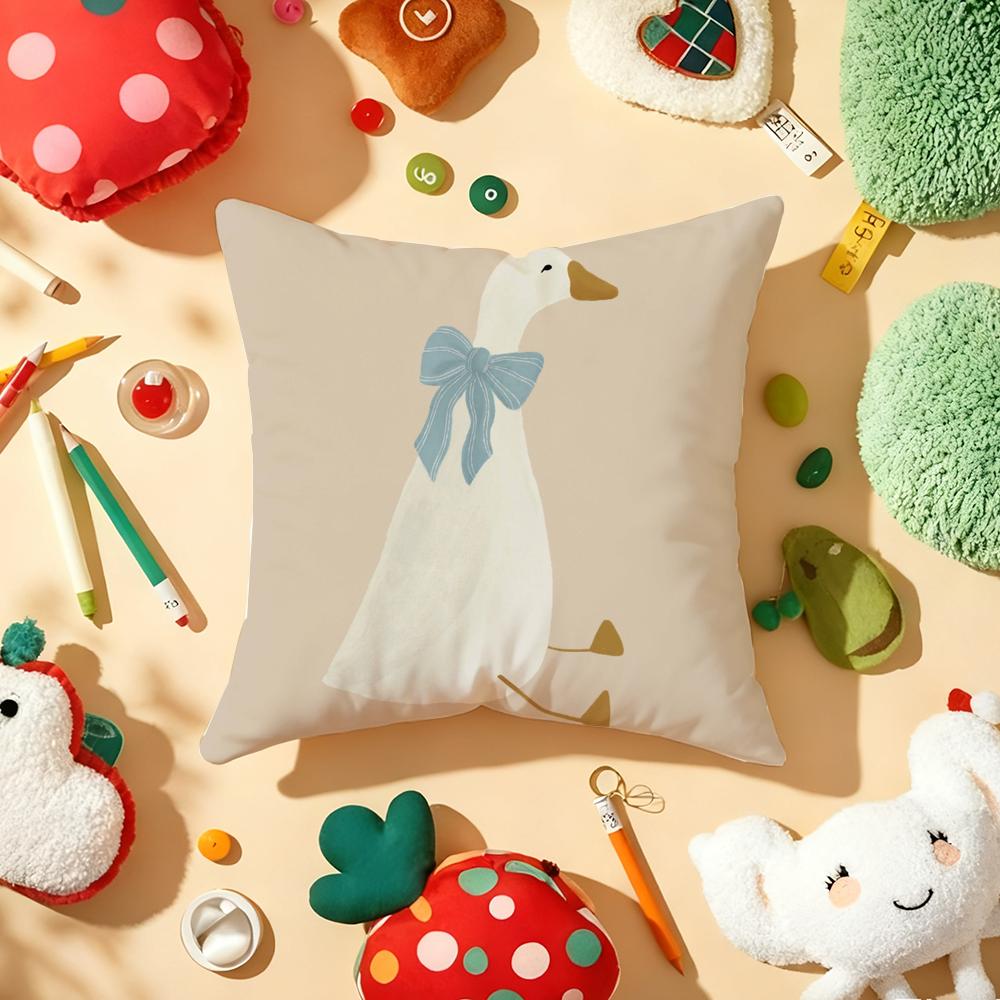 Cartoon Goose Floral Cushion Cover Soft Short Plush DoubleSided Printing Home Decor Machine Washable Pillow Case Gift