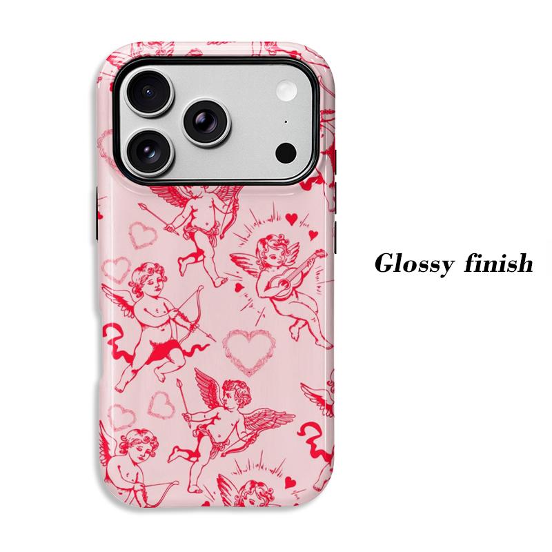 Light Pink Red Cupid Angel Heart Line Print Soft Silicone Shockproof Phone Case Romantic Valentine Gift For iPhone 17 16 15 14 13 12 11 Pro Max Mini