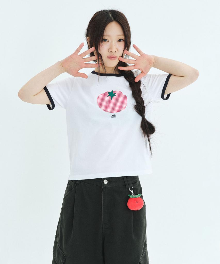 CGP (Women) Check Tomato Ringer Short Sleeve T-Shirt - White