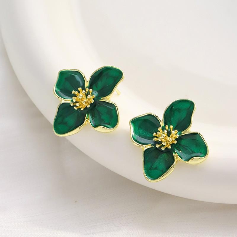 Pinkdudu Vintage Hibiscus Stud Earrings for Women Red Drop Glaze 3D Floral Earrings French Style Jewelry PD2323