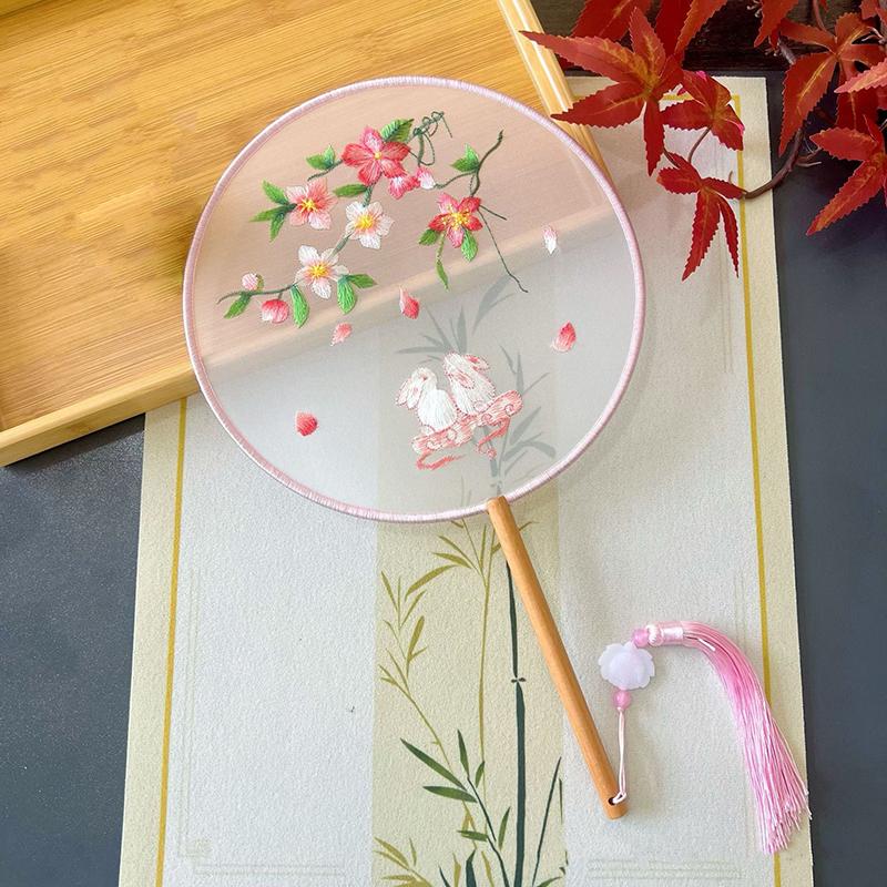 Vintage Doppelseitiger Fächer Blume Stickerei Handfächer Traditionelle Chinesische Kunst Handwerk Hanfu Tanzparty Zubehör Performance Requisiten