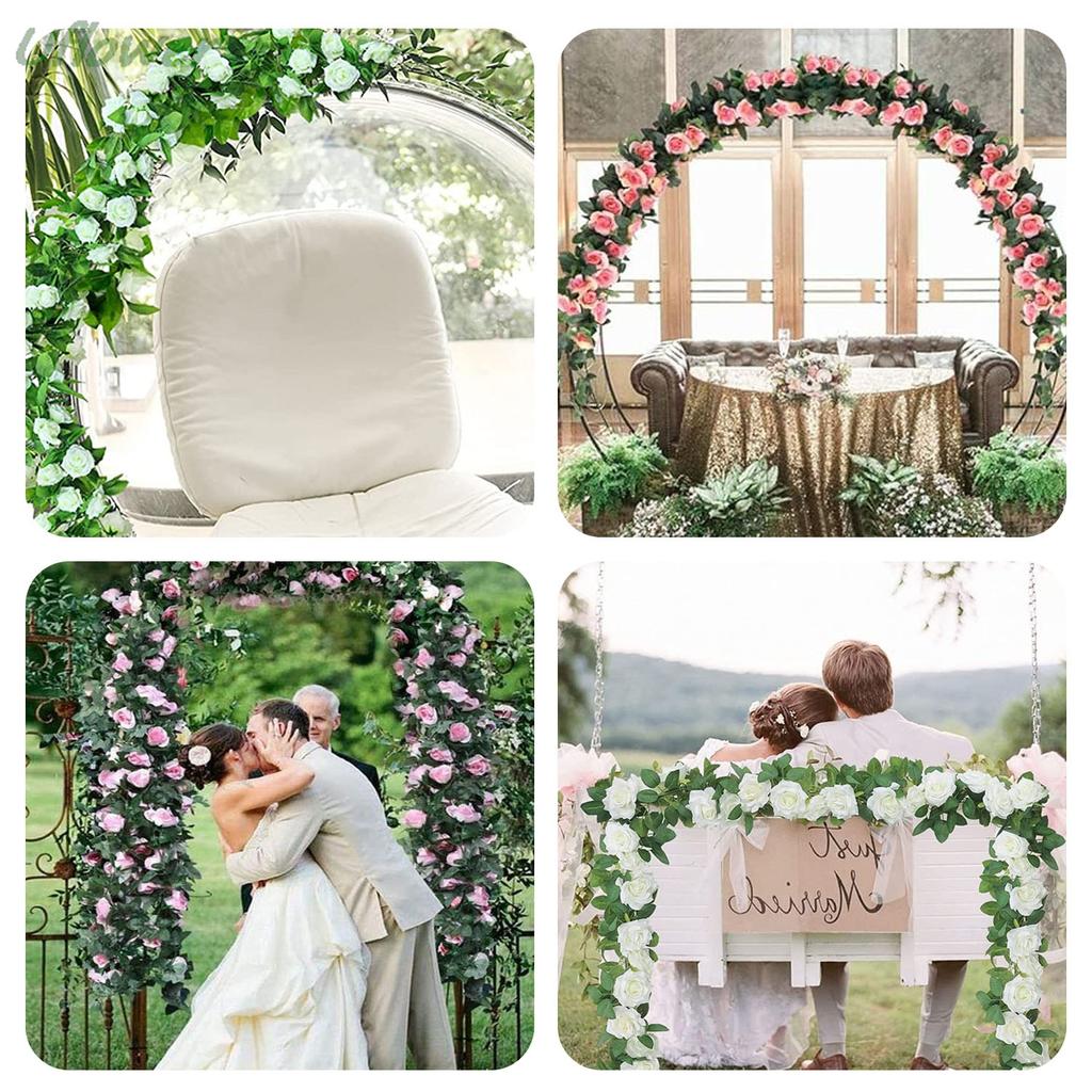 2.2m Silk Artificial Rose Vine Wall Hanging Decor Romantic Rattan Fake Plant Leaf Garland for Home Garden Decoration